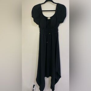 Black Maxi Long Handkerchief Dress Size S  Babydoll Milkmaid Peasant Prairie